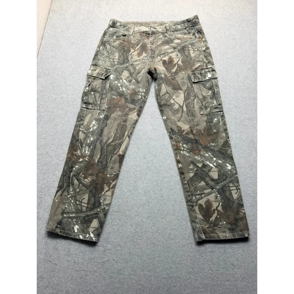 Manfinity Mens RealTree Camo Cargo Pants Straight Leg Forest Camouflage 35x31